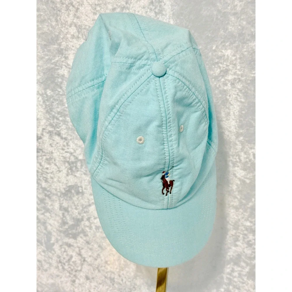 Polo Ralph Lauren Light Blue Oxford Cotton Baseball Cap Adjustable Hat Pony Logo